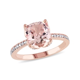 Previously Owned - 8.0mm Cushion-Cut Morganite and Diamond Accent Engagement Ring in 10K Rose Gold