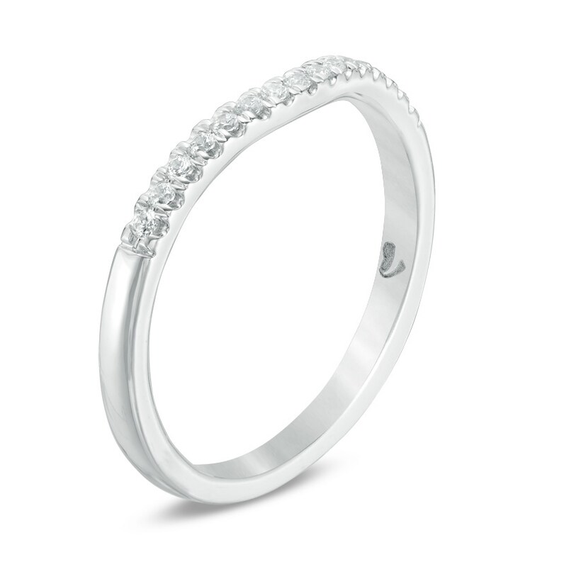 Main Image 2 of Previously Owned - Love's Destiny by Peoples 1/8 CT. T.W. Diamond Contour Wedding Band in 14K White Gold