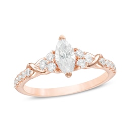 Previously Owned - 7/8 CT. T.W. Marquise Diamond Tri-Sides Twist Engagement Ring in 14K Rose Gold
