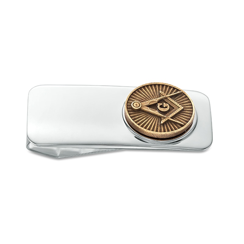 Main Image 1 of Previously Owned - Oxidized Masonic Money Clip in Sterling Silver and Bronze