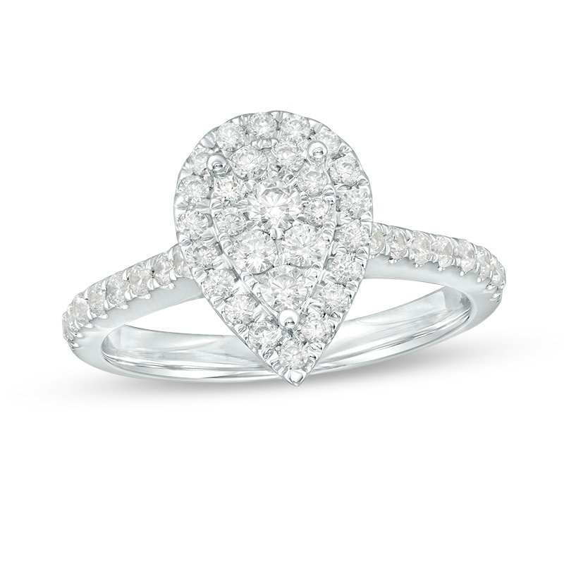 Main Image 1 of Previously Owned - 3/4 CT. T.W. Composite Diamond Pear-Shaped Frame Engagement Ring in 10K White Gold
