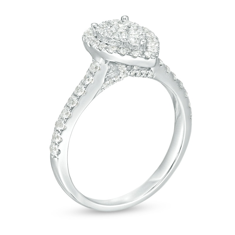 Main Image 3 of Previously Owned - 3/4 CT. T.W. Composite Diamond Pear-Shaped Frame Engagement Ring in 10K White Gold