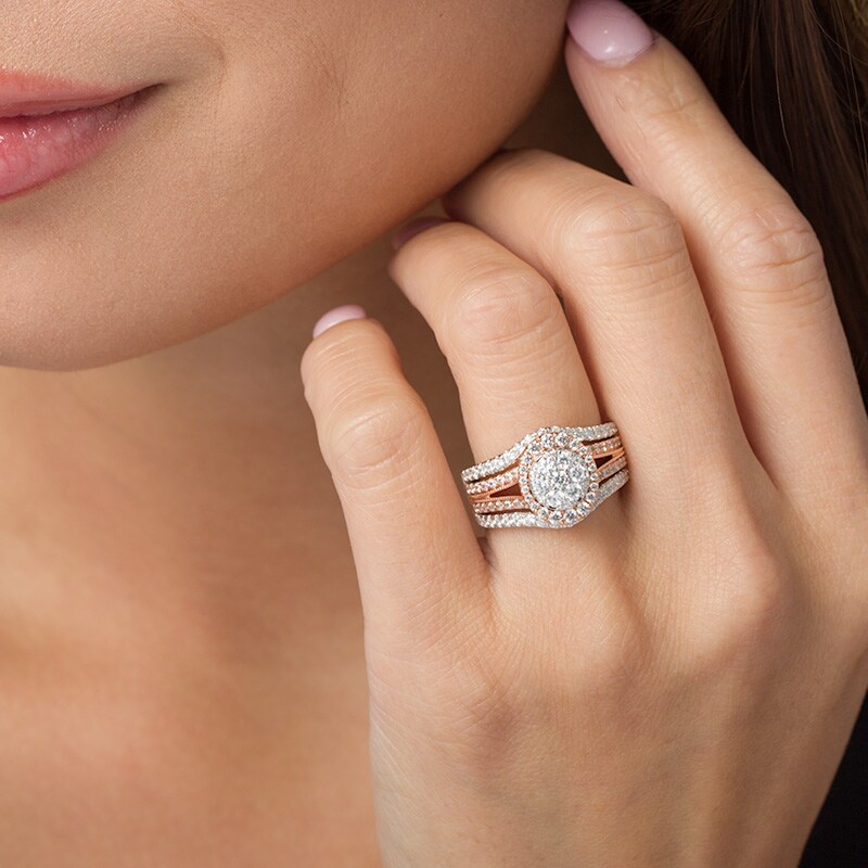 Main Image 2 of Previously Owned - 1-1/2 CT. T.W. Composite Diamond Frame Multi-Row Vintage-Style Engagement Ring in 14K Two-Tone Gold