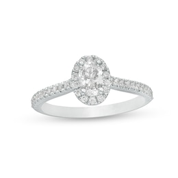 Previously Owned - 3/4 CT. T.W. Oval Diamond Frame Engagement Ring in 14K White Gold