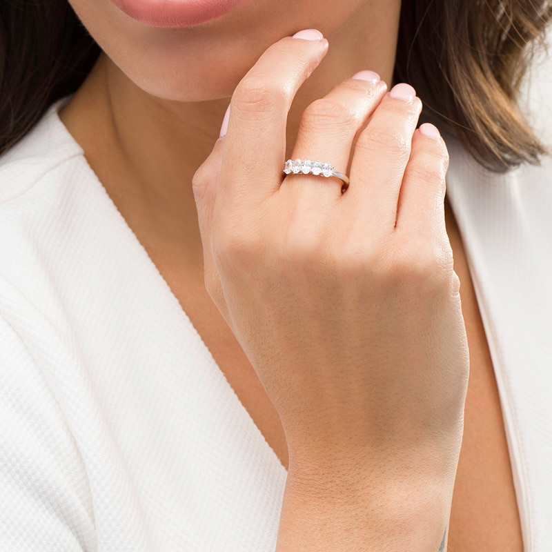 Main Image 2 of Previously Owned - 1 CT. T.W. Oval Lab-Grown Diamond Five Stone Anniversary Band in 14K White Gold (F/SI2)