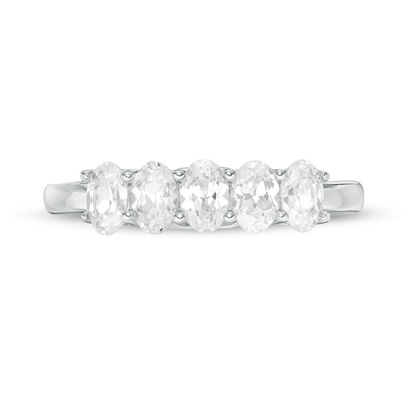 Previously Owned - 1 CT. T.W. Oval Lab-Created Diamond Five Stone Anniversary Band in 14K White Gold (F/SI2)
