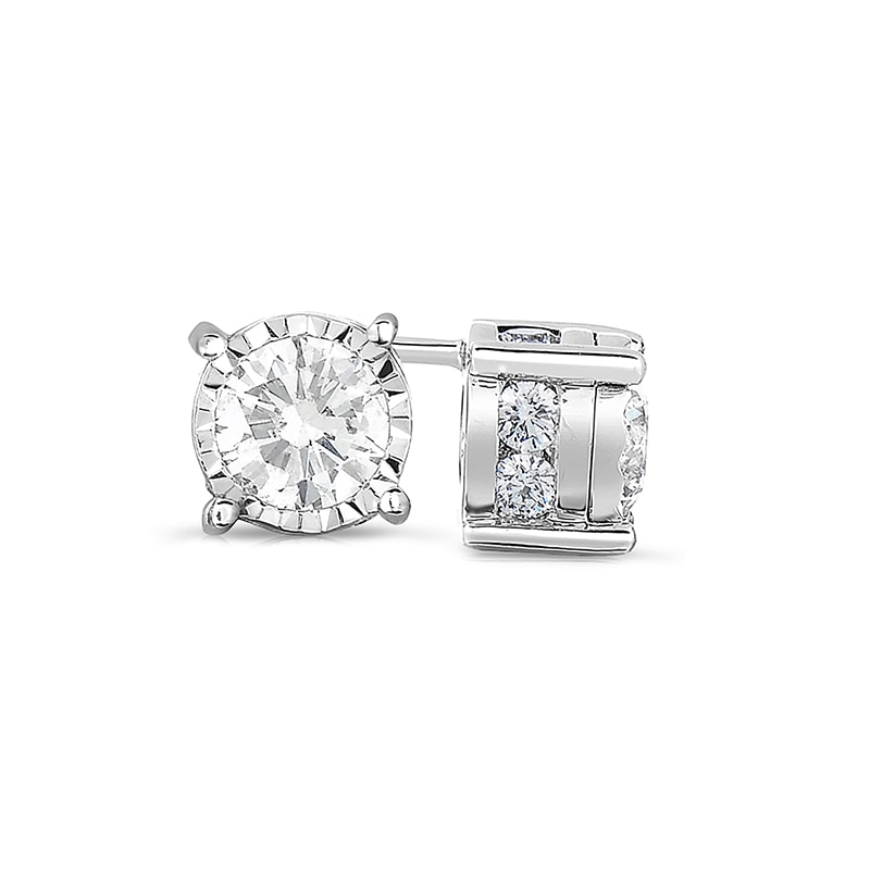 Main Image 1 of Previously Owned - 1-1/2 CT. T.W. Diamond Solitaire Stud Earrings in 14K White Gold