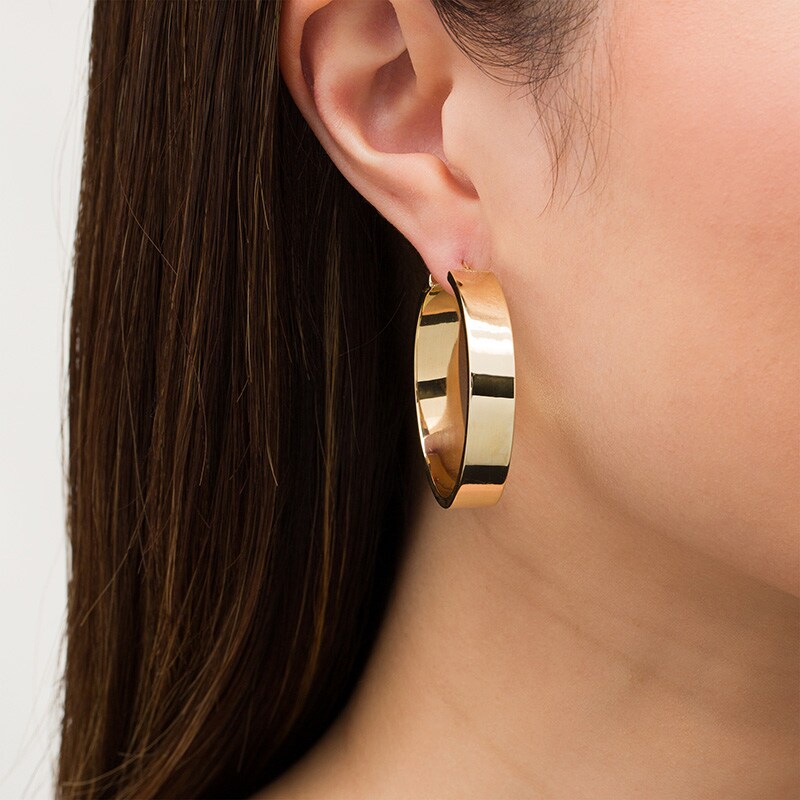 Main Image 2 of Previously Owned - 40.0mm Square Tube Hoop Earrings in 10K Gold