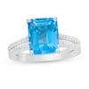 Thumbnail Image 1 of Previously Owned - Emerald-Cut Swiss Blue Topaz and 1/3 CT. T.W. Diamond Double Row Engagement Ring in 14K White Gold