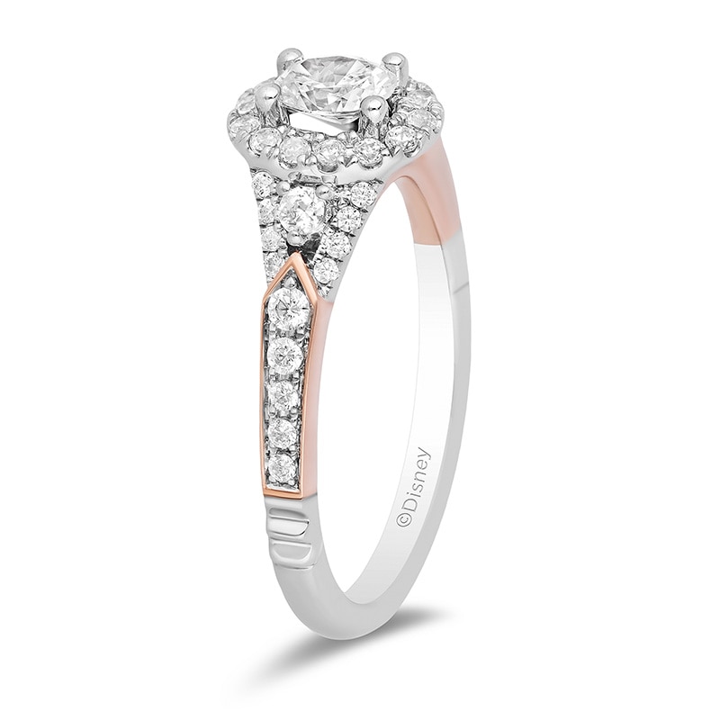 Main Image 2 of Previously Owned - Enchanted Disney Aurora 7/8 CT. T.W. Oval Diamond Frame Engagement Ring in 14K Two-Tone Gold