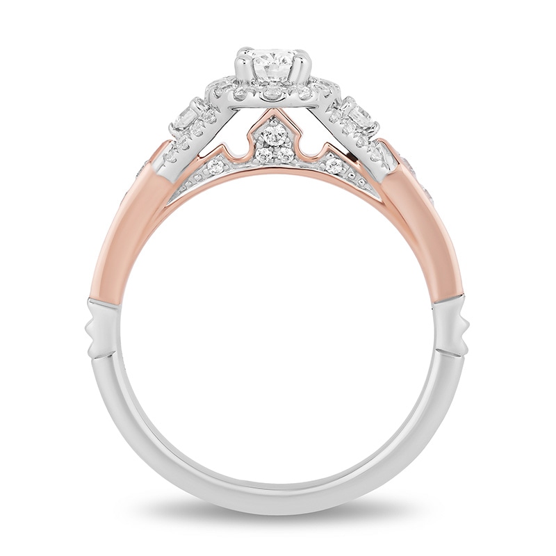 Main Image 3 of Previously Owned - Enchanted Disney Aurora 7/8 CT. T.W. Oval Diamond Frame Engagement Ring in 14K Two-Tone Gold