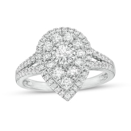 Previously Owned - 1 CT. T.W. Diamond Double Teardrop-Shaped Frame Vintage-Style Engagement Ring in 10K White Gold