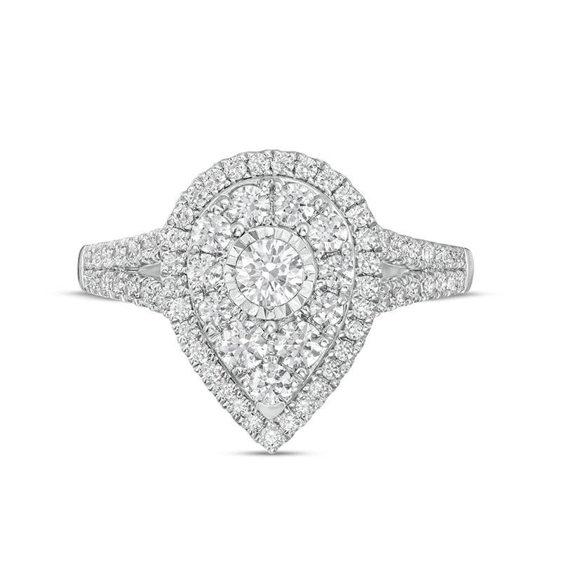 Main Image 4 of Previously Owned - 1 CT. T.W. Diamond Double Teardrop-Shaped Frame Vintage-Style Engagement Ring in 10K White Gold