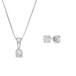 Previously Owned - 1/2 CT. T.W. Diamond Solitaire Pendant and Stud Earrings Set in 10K White Gold (I/I3)