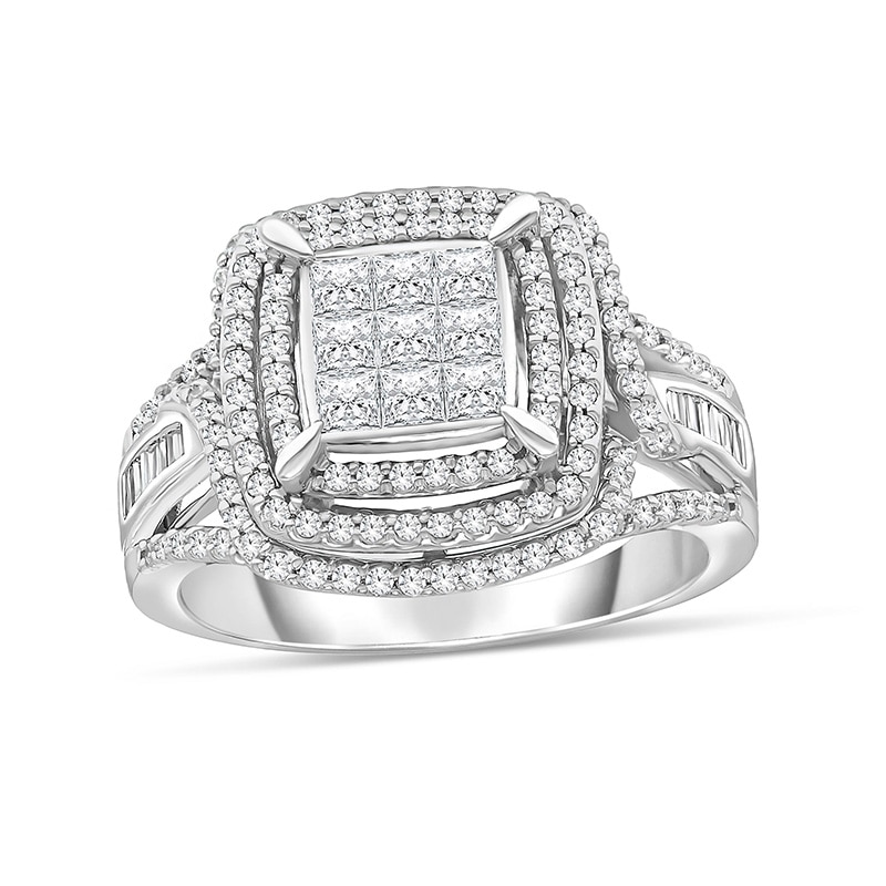 Previously Owned - 1-3/4 CT. T.W. Composite Diamond Cushion Frame Engagement Ring in 14K White Gold