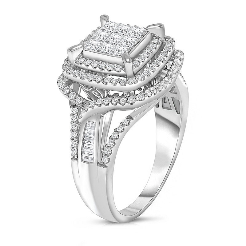 Previously Owned - 1-3/4 CT. T.W. Composite Diamond Cushion Frame Engagement Ring in 14K White Gold