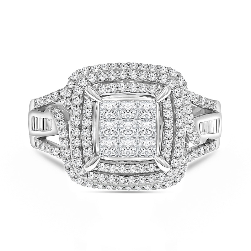 Previously Owned - 1-3/4 CT. T.W. Composite Diamond Cushion Frame Engagement Ring in 14K White Gold