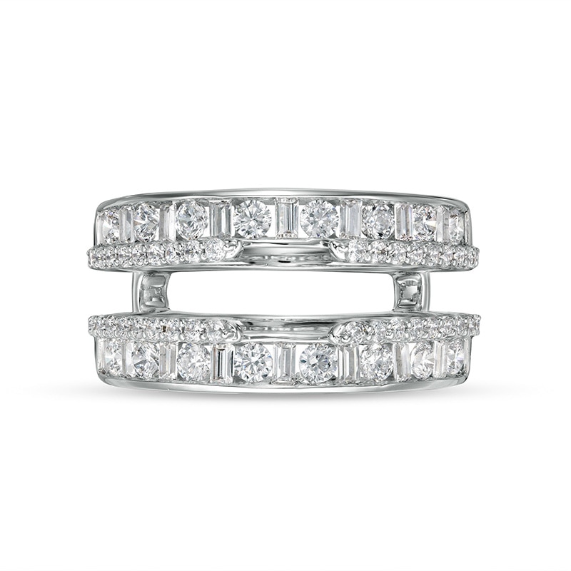 Main Image 3 of Previously Owned - 1-1/4 CT. T.W. Baguette and Round Diamond Alternating Double Row Solitaire Enhancer in 14K White Gold