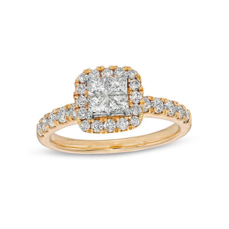 Main Image 1 of Previously Owned - 1 CT. T.W. Princess-Cut Quad Diamond Frame Engagement Ring in 14K Gold