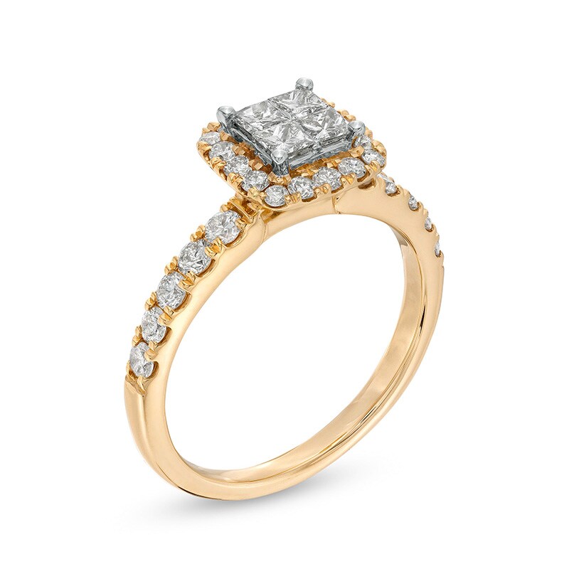 Main Image 3 of Previously Owned - 1 CT. T.W. Princess-Cut Quad Diamond Frame Engagement Ring in 14K Gold