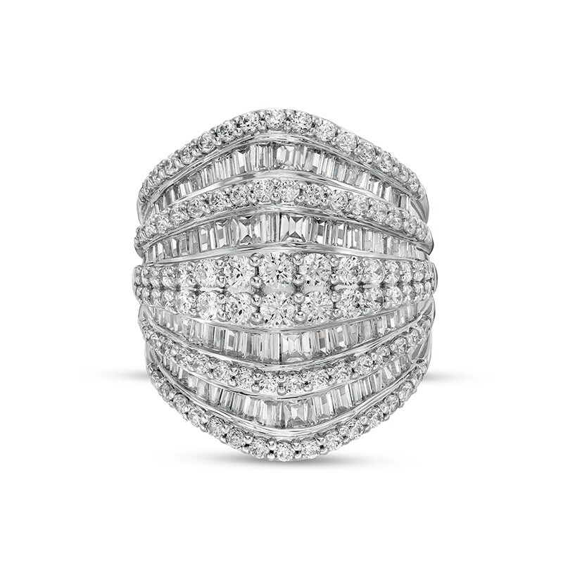 Previously Owned - 3 CT. T.W. Baguette and Round Diamond Multi-Row Ring in 10K White Gold