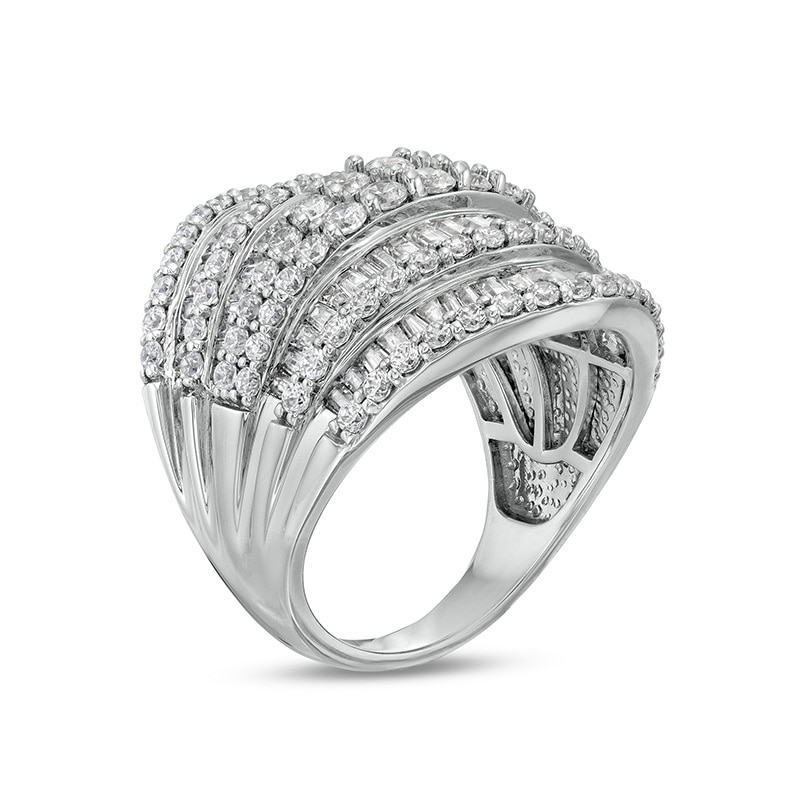 Previously Owned - 3 CT. T.W. Baguette and Round Diamond Multi-Row Ring in 10K White Gold