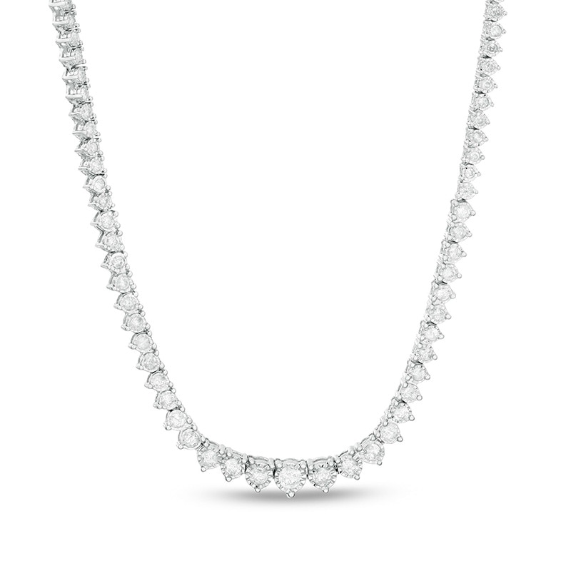 Main Image 1 of Previously Owned - 3 CT. T.W. Diamond Graduated Tennis Necklace in 10K White Gold - 16"