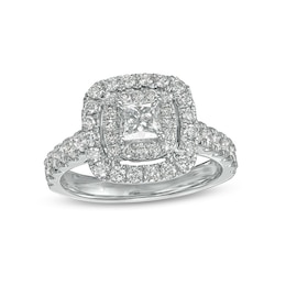 Previously Owned - 1-1/2 CT. T.W. Princess-Cut Diamond Double Frame Engagement Ring in 14K White Gold