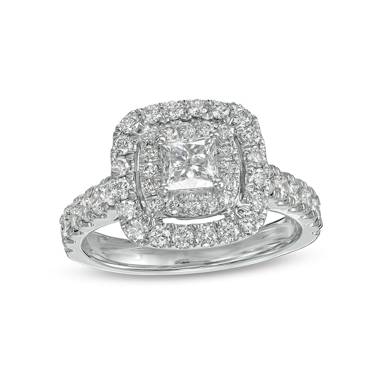 Main Image 1 of Previously Owned - 1-1/2 CT. T.W. Princess-Cut Diamond Double Frame Engagement Ring in 14K White Gold