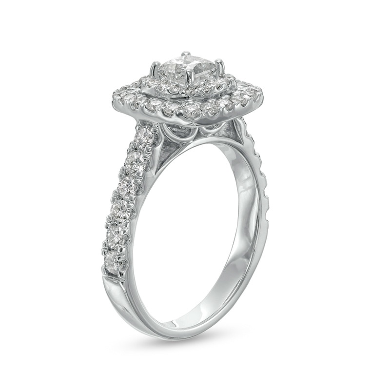 Main Image 3 of Previously Owned - 1-1/2 CT. T.W. Princess-Cut Diamond Double Frame Engagement Ring in 14K White Gold