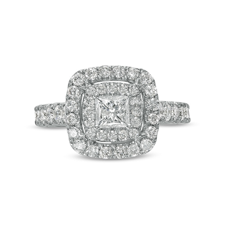 Main Image 4 of Previously Owned - 1-1/2 CT. T.W. Princess-Cut Diamond Double Frame Engagement Ring in 14K White Gold