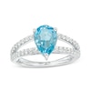 Thumbnail Image 1 of Previously Owned - Pear-Shaped Swiss Blue Topaz and White Lab-Created Sapphire Split Shank Ring in Sterling Silver