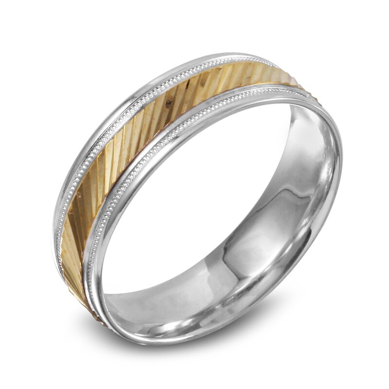Main Image 2 of Previously Owned - 6.0mm Diagonal Etched Wedding Band in 10K Two-Tone Gold