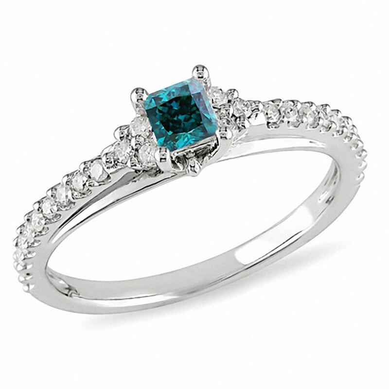 Main Image 1 of Previously Owned - 1/2 CT. T.W.  Blue and White Diamond Engagement Ring in 10K White Gold