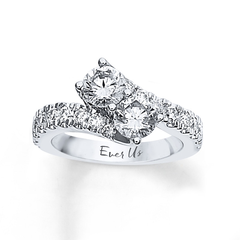 Main Image 1 of Previously Owned - Ever Us® 2-1/2 CT. T.W. Two-Stone Diamond Bypass Ring in 14K White Gold