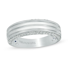 Previously Owned - Vera Wang Men's 1/2 CT. T.W. Diamond Edge Grooved Wedding Band in 14K White Gold