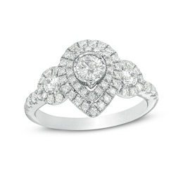 Previously Owned - 1 CT. T.W. Diamond Past Present Future® Pear-Shaped Frame Engagement Ring in 14K White Gold