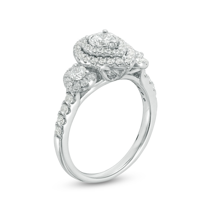 Main Image 2 of Previously Owned - 1 CT. T.W. Diamond Past Present Future® Pear-Shaped Frame Engagement Ring in 14K White Gold