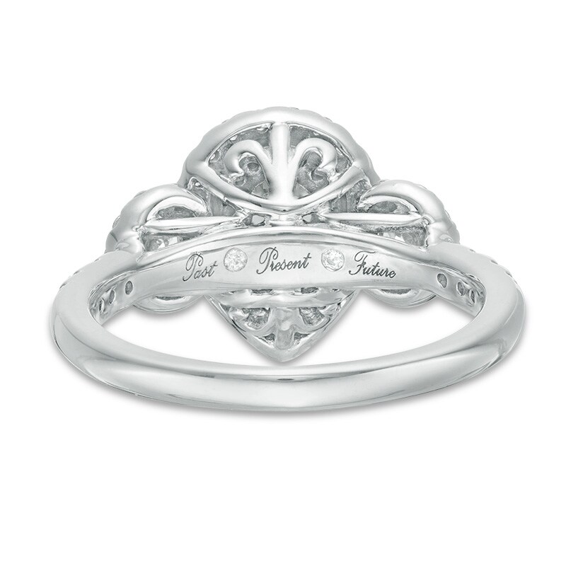 Main Image 4 of Previously Owned - 1 CT. T.W. Diamond Past Present Future® Pear-Shaped Frame Engagement Ring in 14K White Gold