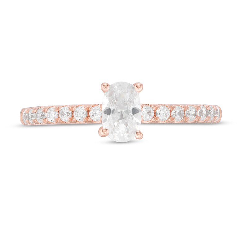 Main Image 4 of Previously Owned - 3/4 CT. T.W. Oval Diamond Engagement Ring in 14K Rose Gold