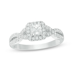 Previously Owned - Celebration Ideal 3/4 CT. T.W. Princess-Cut Diamond Frame Twist Engagement Ring in 14K White Gold