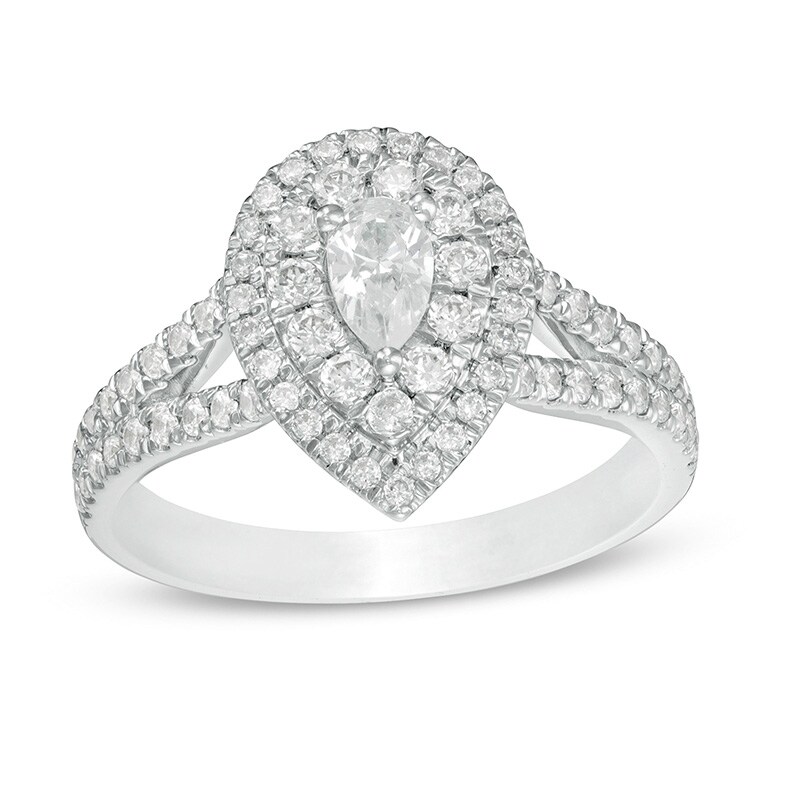 Main Image 1 of Previously Owned - Love's Destiny by Peoples 1 CT. T.W. Pear-Shaped Diamond Frame Engagement Ring in 14K White Gold