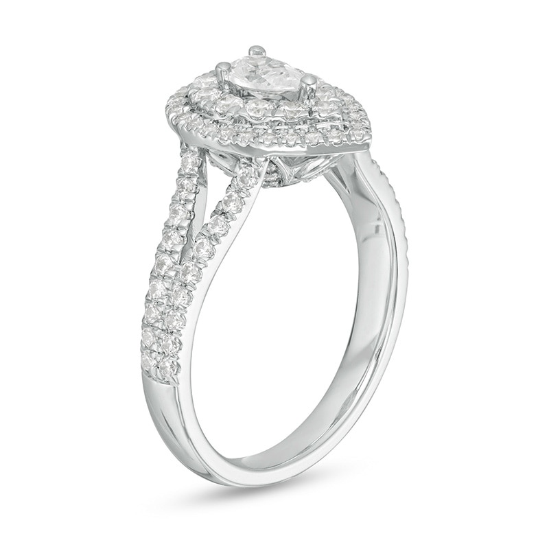 Main Image 3 of Previously Owned - Love's Destiny by Peoples 1 CT. T.W. Pear-Shaped Diamond Frame Engagement Ring in 14K White Gold