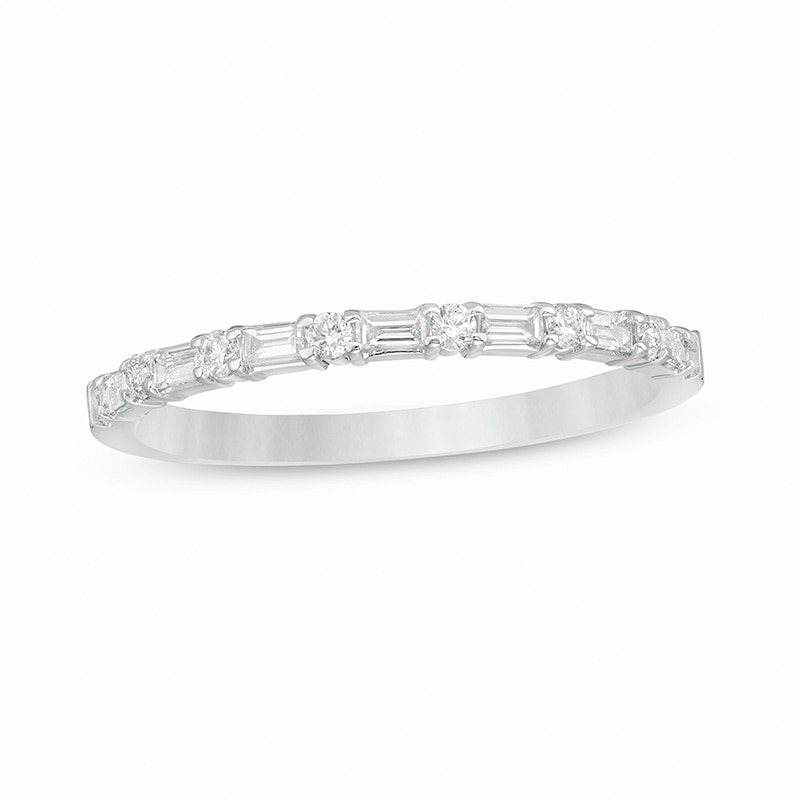 Main Image 1 of Previously Owned - 1/4 CT. T.W. Baguette and Round Diamond Alternating Band in 14K White Gold