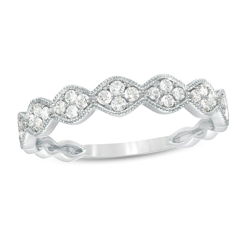 Previously Owned - 1/4 CT. T.W. Quad Diamond Vintage-Style Anniversary Band in 10K White Gold