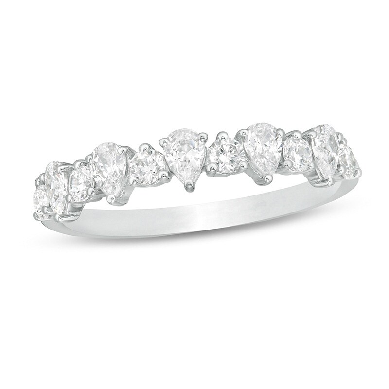 Main Image 1 of Previously Owned - 3/4 CT. T.W. Pear-Shaped and Round Diamond Alternating Band in 14K White Gold