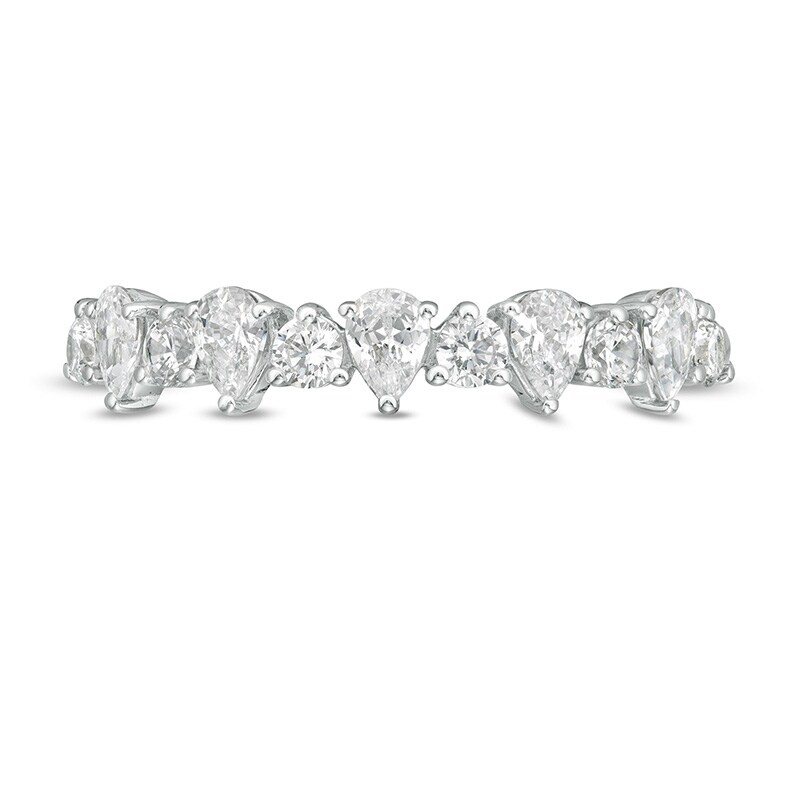 Main Image 4 of Previously Owned - 3/4 CT. T.W. Pear-Shaped and Round Diamond Alternating Band in 14K White Gold