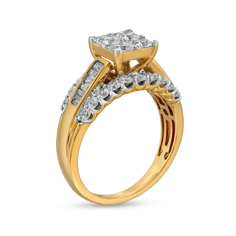 Main Image 3 of Previously Owned - 2 CT. T.W. Quad Princess-Cut Diamond Engagement Ring in 10K Gold