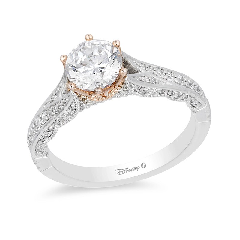 Main Image 1 of Previously Owned - Enchanted Disney Princess 1-1/4 CT. T.W. Diamond Vintage-Style Engagement Ring in 14K Two-Tone Gold