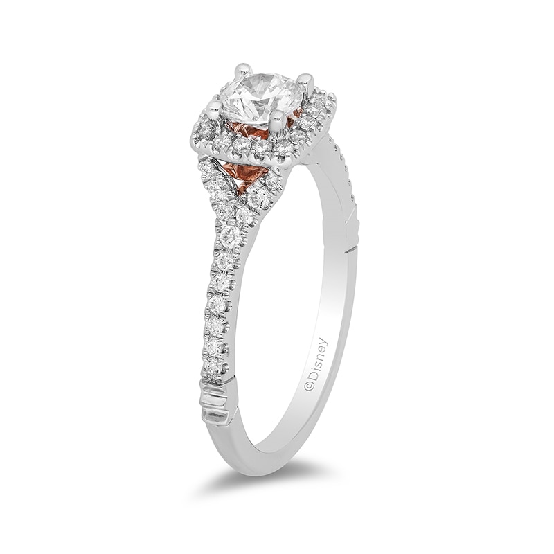 Main Image 2 of Previously Owned - Enchanted Disney Ariel 3/4 CT. T.W. Diamond Cushion Frame Engagement Ring in 14K Two-Tone Gold